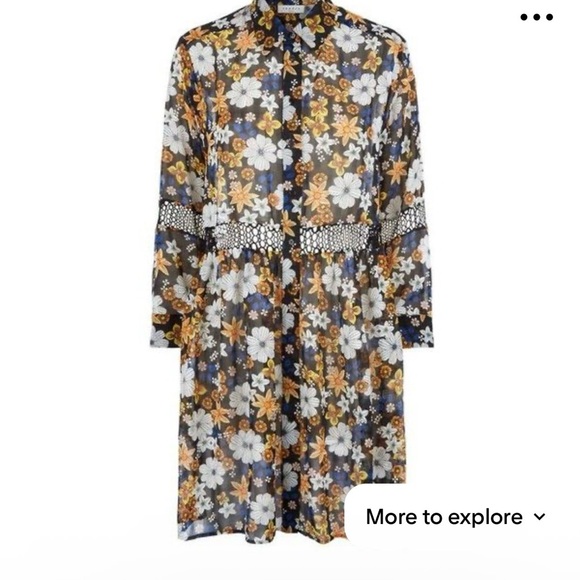 Sandro Paris Reyes Floral Button-Front Sheer Smock Dress in Black & Mustard - Picture 14 of 16